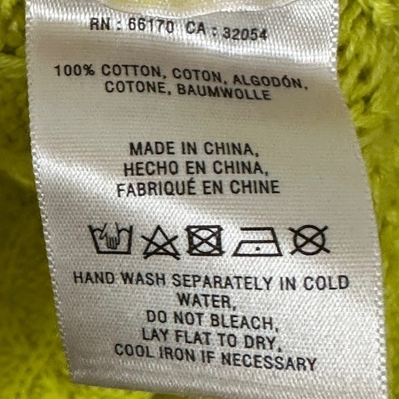 Anthropologie Sparrow Sweater XS 100% Cotton Yellow Chartreuse Open Knit Crochet - Picture 10 of 13